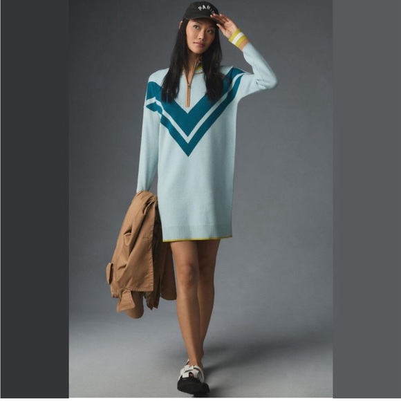 NEW Maeve Size, Women's Varsity Half-Zip Tunic Mini Sweater Dress - Blue Motif - Picture 2 of 5